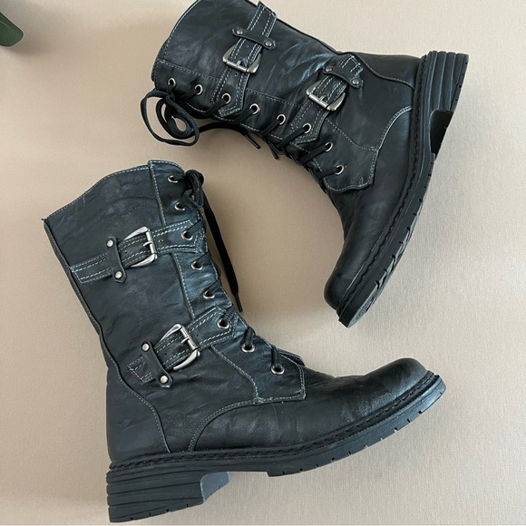 Black Moto Combat Boots - Picture 3 of 10
